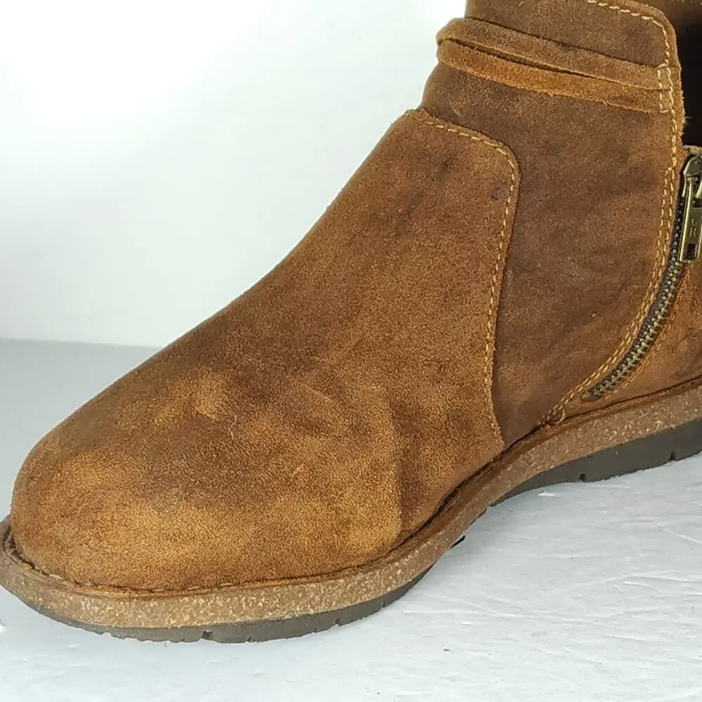 Born Women's Tarkiin US 11 Brown Distressed Suede Side Zip Ankle Boots Booties